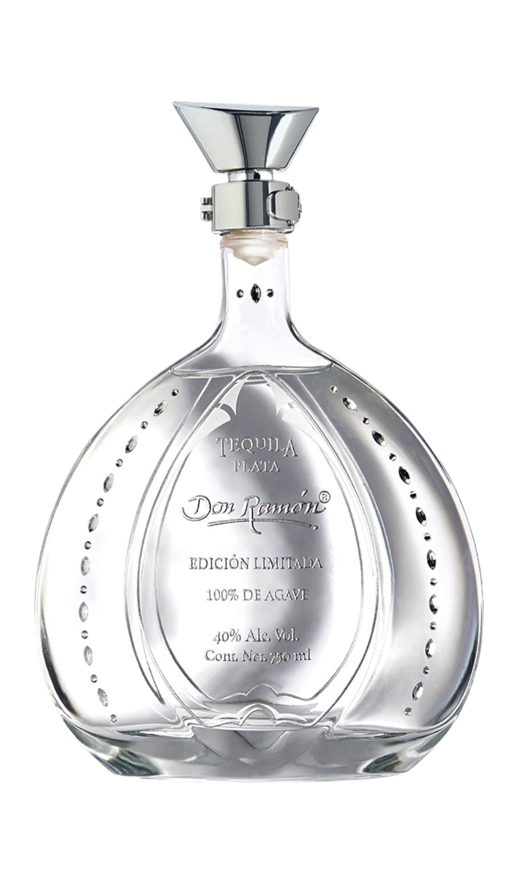 Imagen de casa Metl sobre una botella de tequila edición limitada swarovski plata.