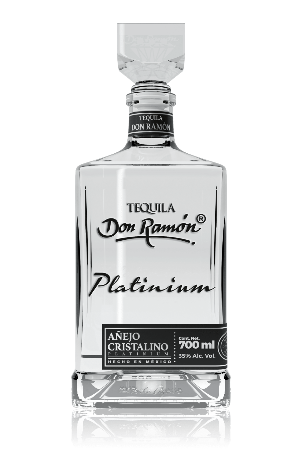 Imagen de casa Metl sobre una botella de tequila platinium añejo cristalino de 700ml.